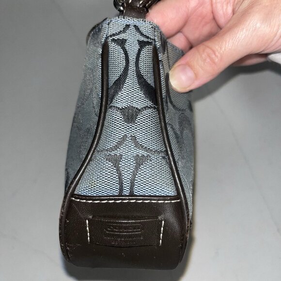 Vintage Coach Signature Demi Mini Hand Bag Blue Canvas Leather H4.8"×W8" 6094 - Picture 2 of 10